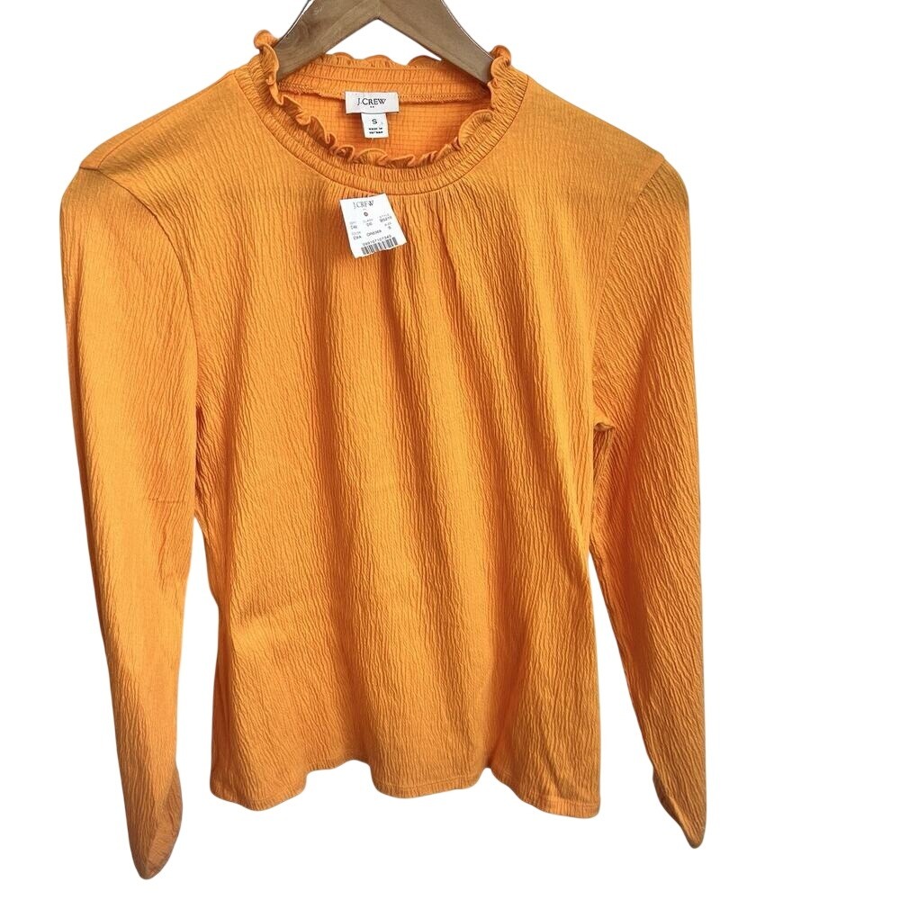 NWT J Crew Long Sleeve Ruffle Neck Mustard‎ Top Womens Sz Small Shirt j.crew
